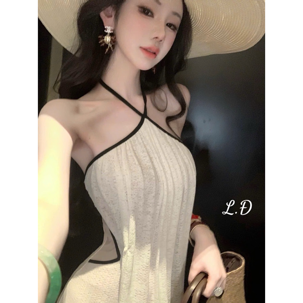 Đầm thun yếm viền đen dáng dài khoét eo điệu đà SM