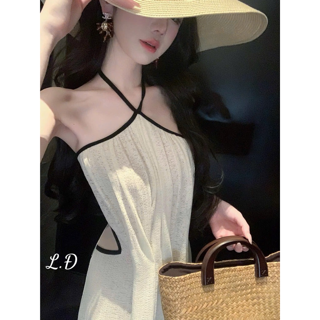 Đầm thun yếm viền đen dáng dài khoét eo điệu đà SM