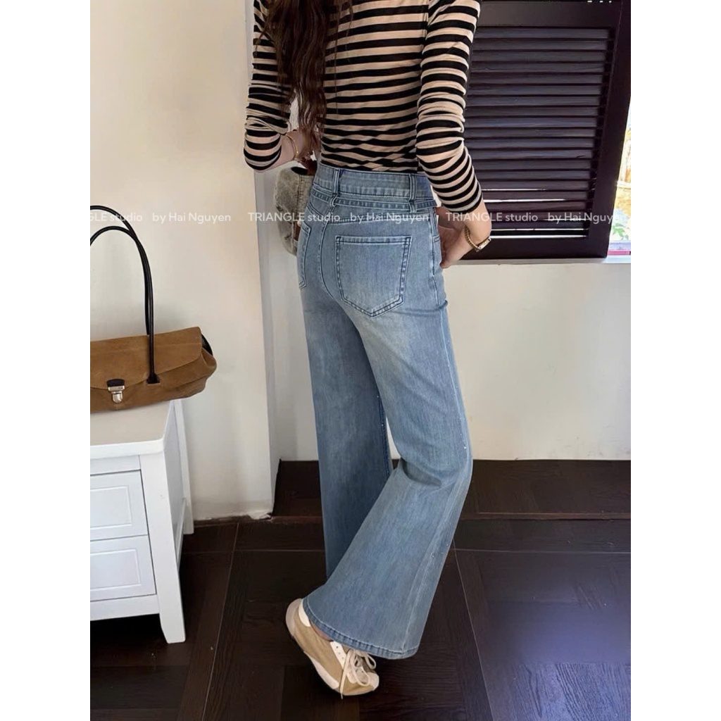 TRIANGLE - Strass Jeans (Cân nhắc kỹ, return is not welcomed) - Quần jeans ống loe đính đá style Hàn dễ mặc, thanh lịch