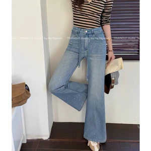 TRIANGLE - Strass Jeans (Cân nhắc kỹ, return is not welcomed) - Quần jeans ống loe đính đá style Hàn dễ mặc, thanh lịch