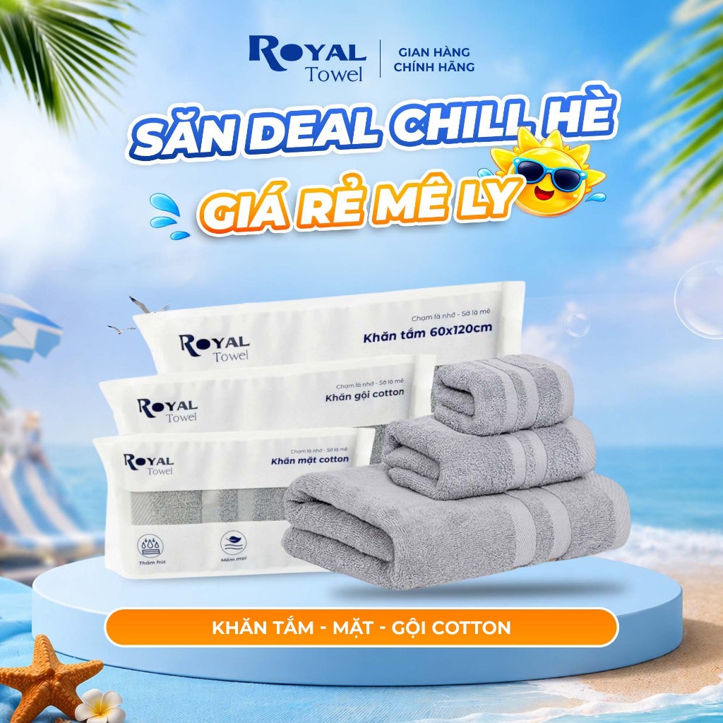 Khăn Tắm, Khăn Gội, Khăn Mặt Royal Towel Sợi Cotton Mềm Mịn, Thấm Hút Tốt, Không Xổ Lông, Không Phai Màu
