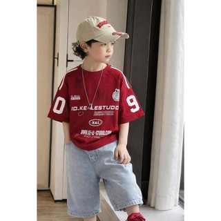 Bộ Bé Trai Áo Thun Tay Lỡ In Số Phối Quần Jean Rộng Size 17-45Kg