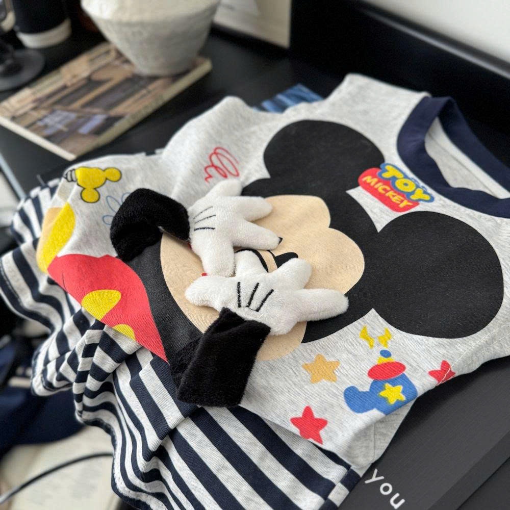 (Hàng QCCC)Bộ ba lỗ MICKEY TOY 3D chất cotton mềm mát phối quần kẻ phong cách hàn cho bé đi chơi đi học size 10-24kg