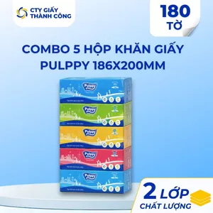Combo Khăn Giấy Hộp Giấy Rút Pulppy 2 Lớp Mềm Mịn Siêu Dai 180 Tờ/ Hộp - Cty Giấy Thành Công