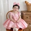 Váy đầm công chúa cổ ngọc nơ eo phi lụa sang trọng cho bé