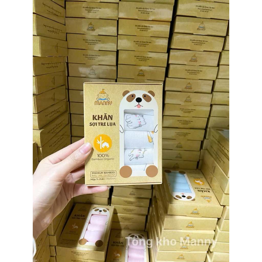 Hộp 5 Khăn Sữa Manny Sợi Tre Lụa 30x30CM - Mềm Mại, Thấm Hút Tốt Cho Bé Sơ Sinh - Cocoro Baby
