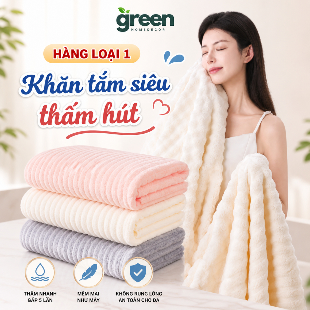 [HÀNG LOẠI 1] Khăn Tắm Siêu Thấm Hút Dài 1M4 Sợi Microfiber Cao Cấp, Mềm Mịn Dày Dặn Không Rụng Lông