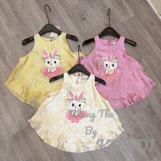 Sét áo lụa tơ tầm sát nách thêu thỏ xoè váy + quần xuông lụa (có bán rời)