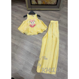 Sét áo lụa tơ tầm sát nách thêu thỏ xoè váy + quần xuông lụa (có bán rời)