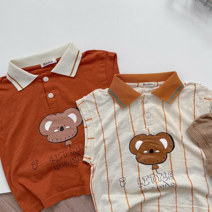 Set bộ polo cộc tay bé trai sát nách Miniumbaby in gấu chữ ngộ nghĩnh, chất áo cotton mềm mát SB2729