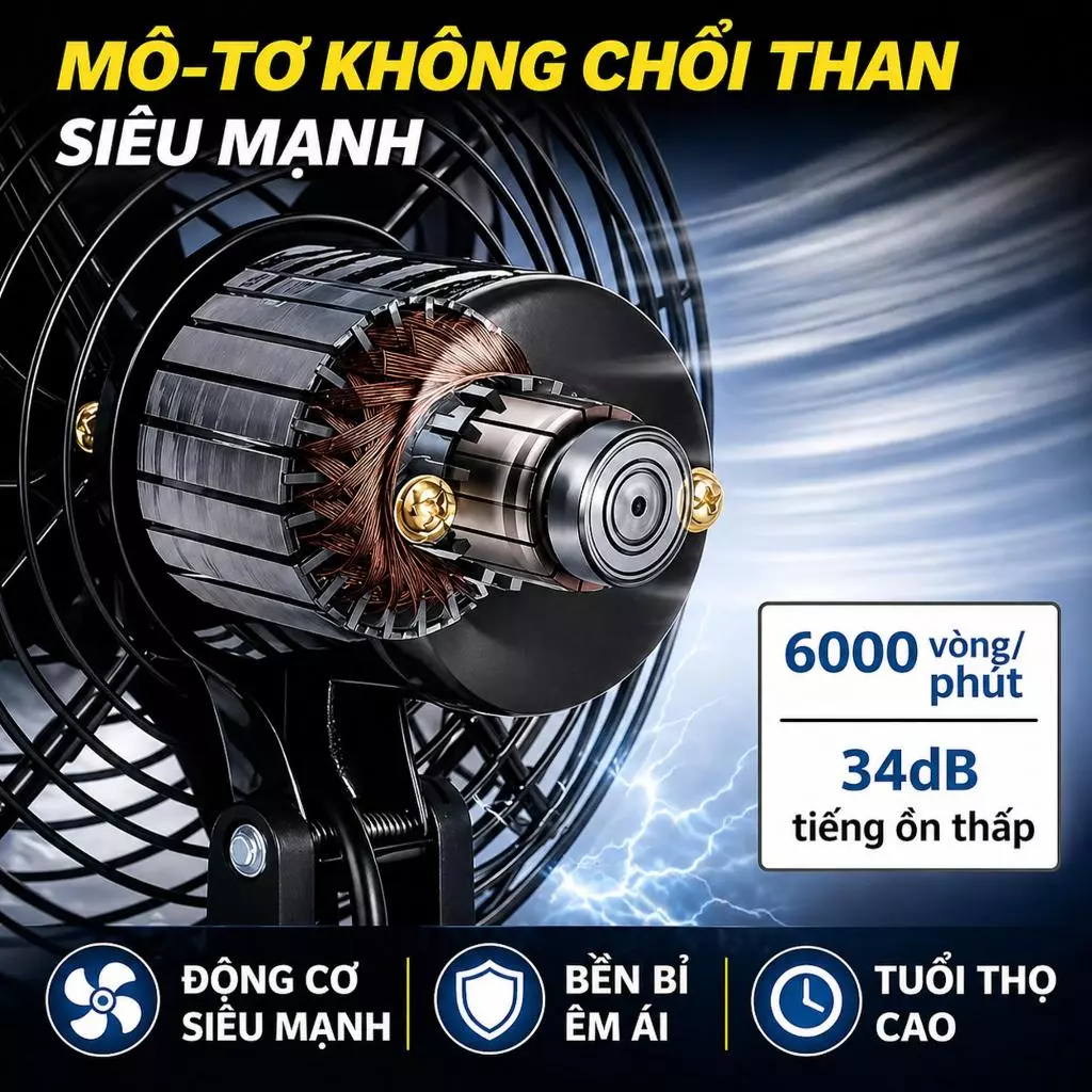 Quạt tích điện lồng sắt công suất lớn, quạt sạc tích điện sử dụng chân pin, hoạt động liên tục 4-6h