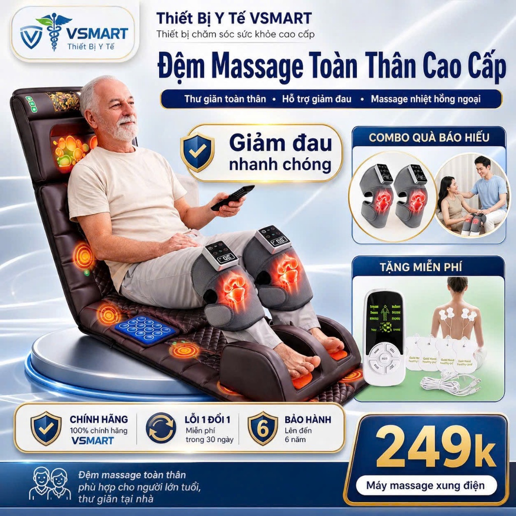 Đệm Mát Xa Toàn Thân Phục Hồi Chức Năng, Nệm Ghế Gối Massage Cổ Vai Gáy Giảm Đau Nhức Cơ Thể Tại Nhà