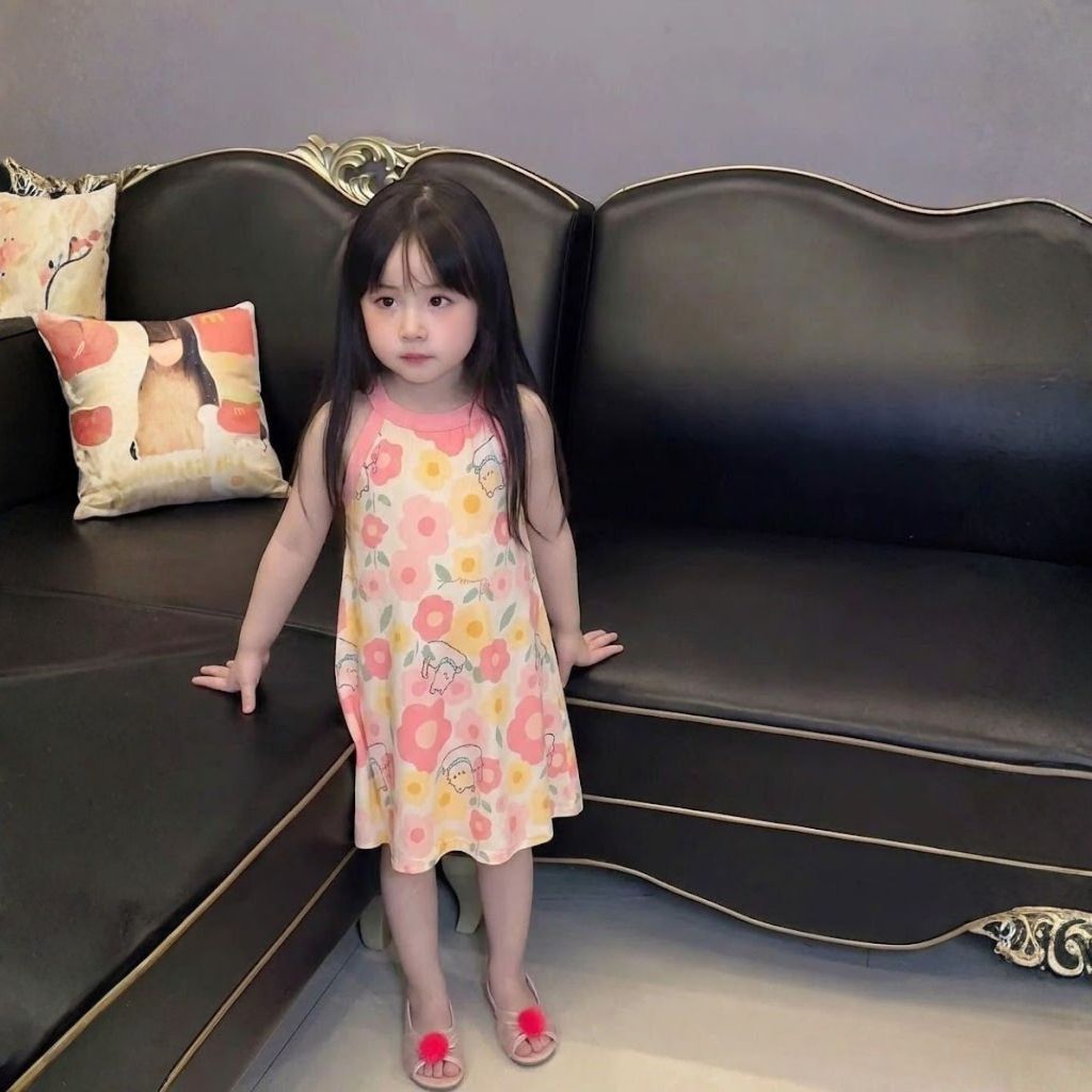 Váy hoa nhí cổ yếm cho bé gái chất cotton mềm mát siêu xinh size 9-35kg siêu hot mùa hè 2026