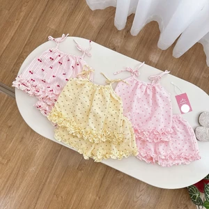 Set Bộ Hè Chất Đũi Hàn 2 Dây Nhún Bèo Xinh Cho Bé Gái Ở Nhà, Đi Học, Đi Chơi,.... 8-26kg [Hình Thật]