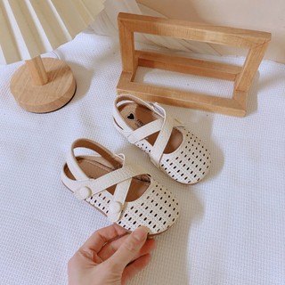 [SZ 22-31] Giày Búp Bê Dép Xăng Đan Da Sần 2 Quai Chéo Đục Lỗ Thoáng Chân Cho Bé Gái Từ 2 Tuổi K173