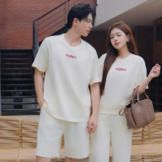 [BST Modal Cool 2026] Bộ Quần Áo Nam Nữ GUNO Cao Cấp Cổ Tròn Kèm Quần Suông Logo Thêu 26BG03/26BB04