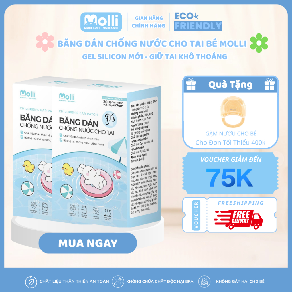 Băng Dán Chống Nước Cho Tai Gel Silicon Nâng Cấp Mềm Mại , Tiện Lợi , Sử Dụng Cho Bé MOL3022