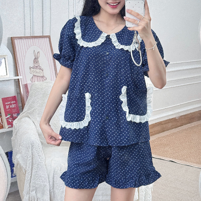 Bộ Đồ Ngủ Nữ Cổ Sen Dễ Thương Tay Ngắn Quần Short Mặn Nhà Thoải Mái Có Cả Bigsize - PONA