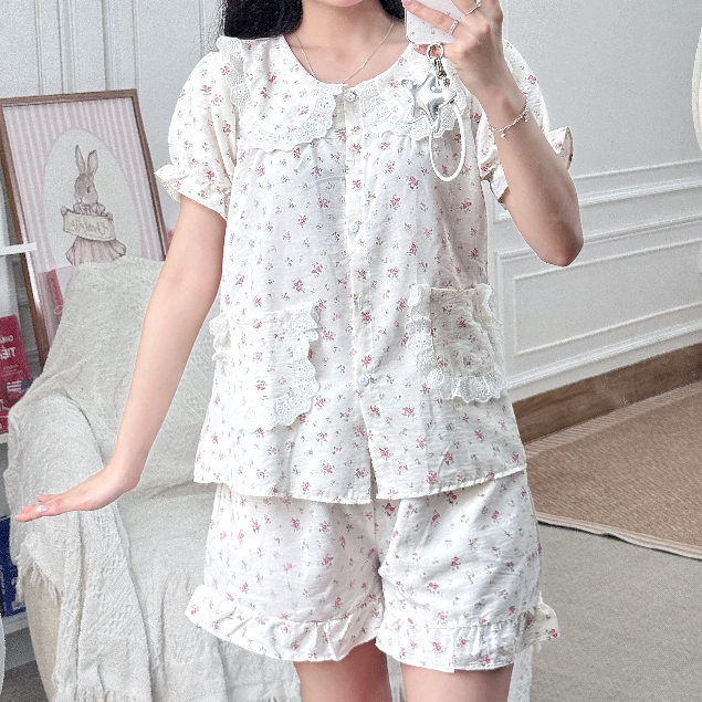 Bộ Đồ Ngủ Nữ Cổ Sen Dễ Thương Tay Ngắn Quần Short Mặn Nhà Thoải Mái Có Cả Bigsize - PONA