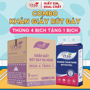 - KHĂN GIẤY TREO TƯỜNG POSY thùng 4 bịch, combo 4 bịch khăn giấy rút đáy đa năng 1280 tờ 4 lớp
