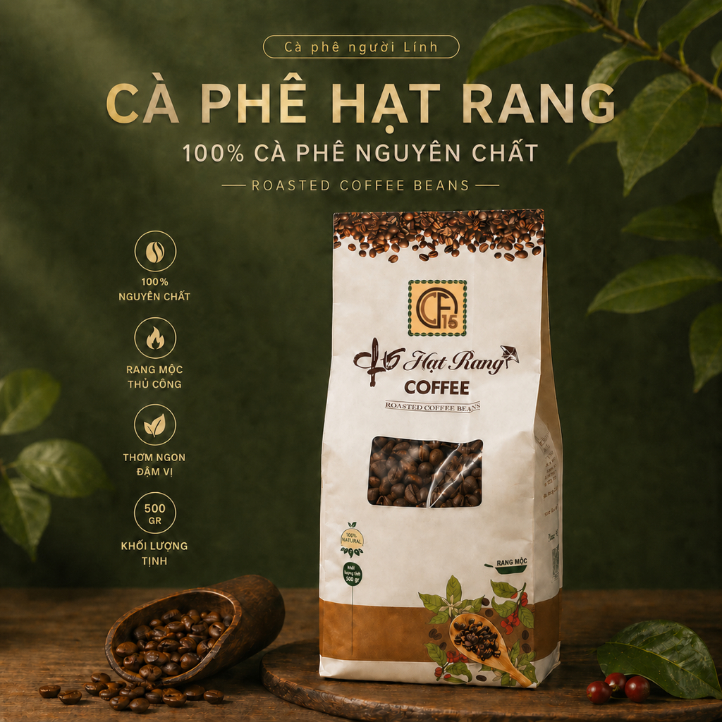 Cà Phê Hạt Rang CF15 Gói 500gram Robusta Nguyên Chất | Cà Phê Người Lính