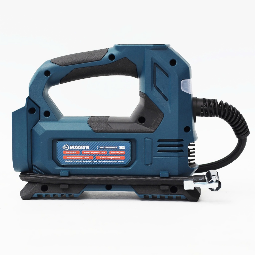Máy Bơm Hơi Mini BOSSUN BS-BH120Z Pin 21V – 120 PSI – Màn Hình LED – Bơm Nhanh 35L/Phút – Dùng Pin & Cắm Điện