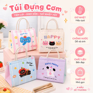 Túi Đựng Cơm Giữ Nhiệt Canvas Dễ Thương Có Quai Xách, Túi Đựng Cơm Văn Phòng, Đi Học, Picnic