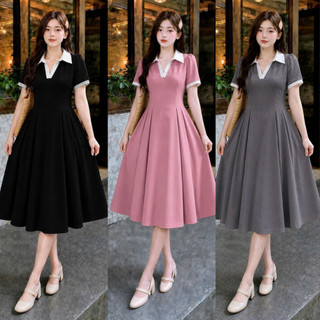 Đầm body bigszize nữ dáng váy madi xếp ly cổ bẻ tay áo ngắn thanh lịch chất vải thun gân G94