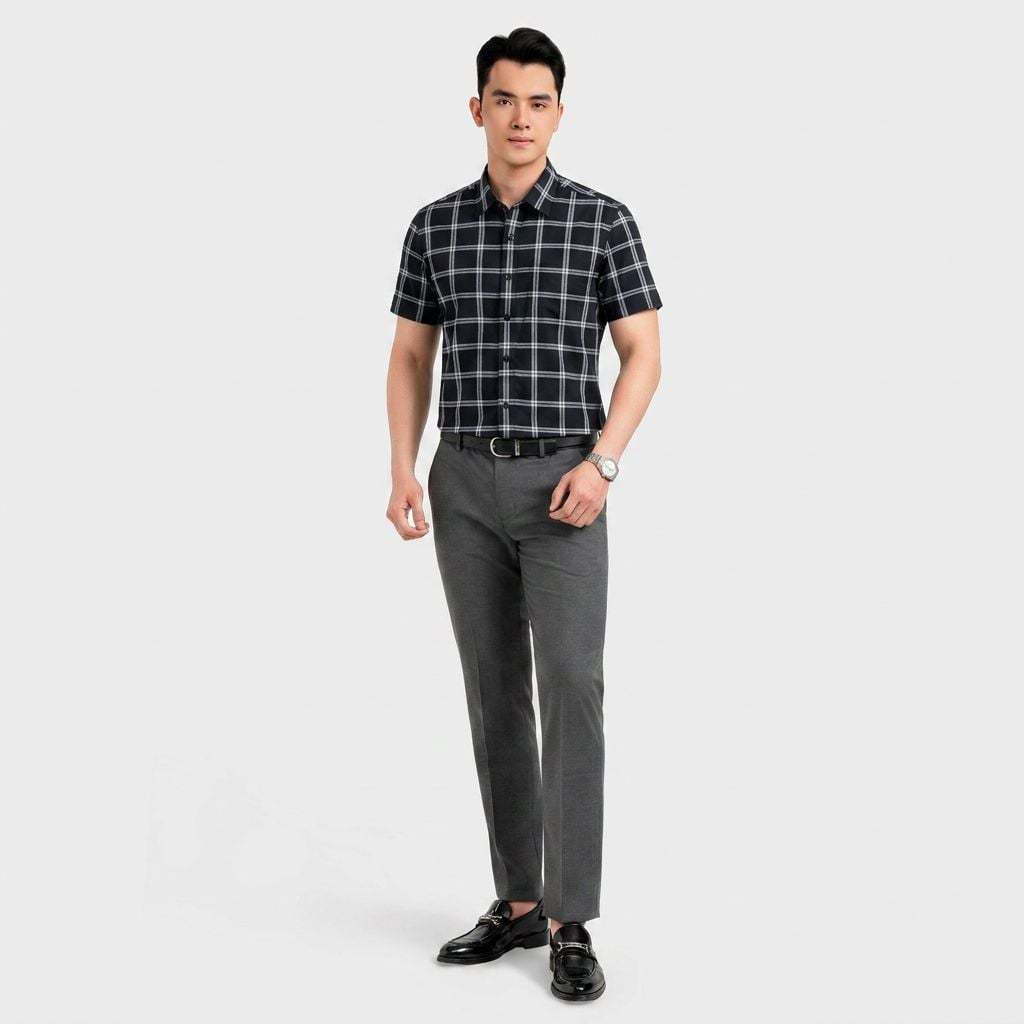 Áo Sơ Mi Ngắn Tay Nam Aristino Business họa tiết đan lát 100% Cotton thoáng khí 1SS602EDP01