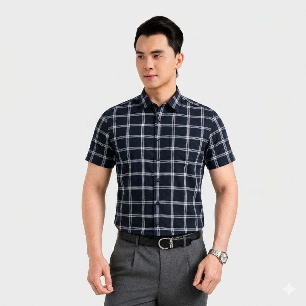 Áo Sơ Mi Ngắn Tay Nam Aristino Business họa tiết đan lát 100% Cotton thoáng khí 1SS602EDP01