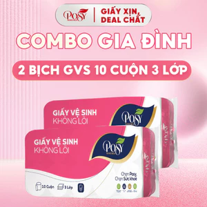 COMBO GIA ĐÌNH - 2 bịch Giấy vệ sinh Posy 10 cuộn 3 lớp không lõi - có lõi mềm mịn, dễ tan trong nước