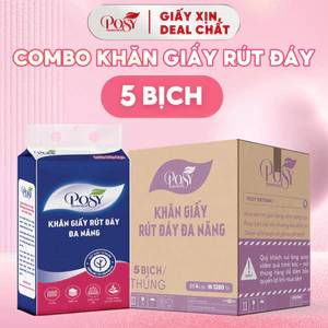 _COMBO THÙNG 5 BỊCH GIẤY RÚT ĐÁY POSY ĐA NĂNG 1280 TỜ 4 LỚP MỀM MỊN TIẾT KIỆM