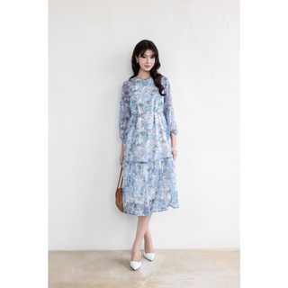 SWANLAKE | Váy Đầm Nữ Maxi Suông 2 Lớp Cổ Tròn Tay Dài Dây Thắt Eo Vải Tơ In Hoa Đi Biển Hè D13653