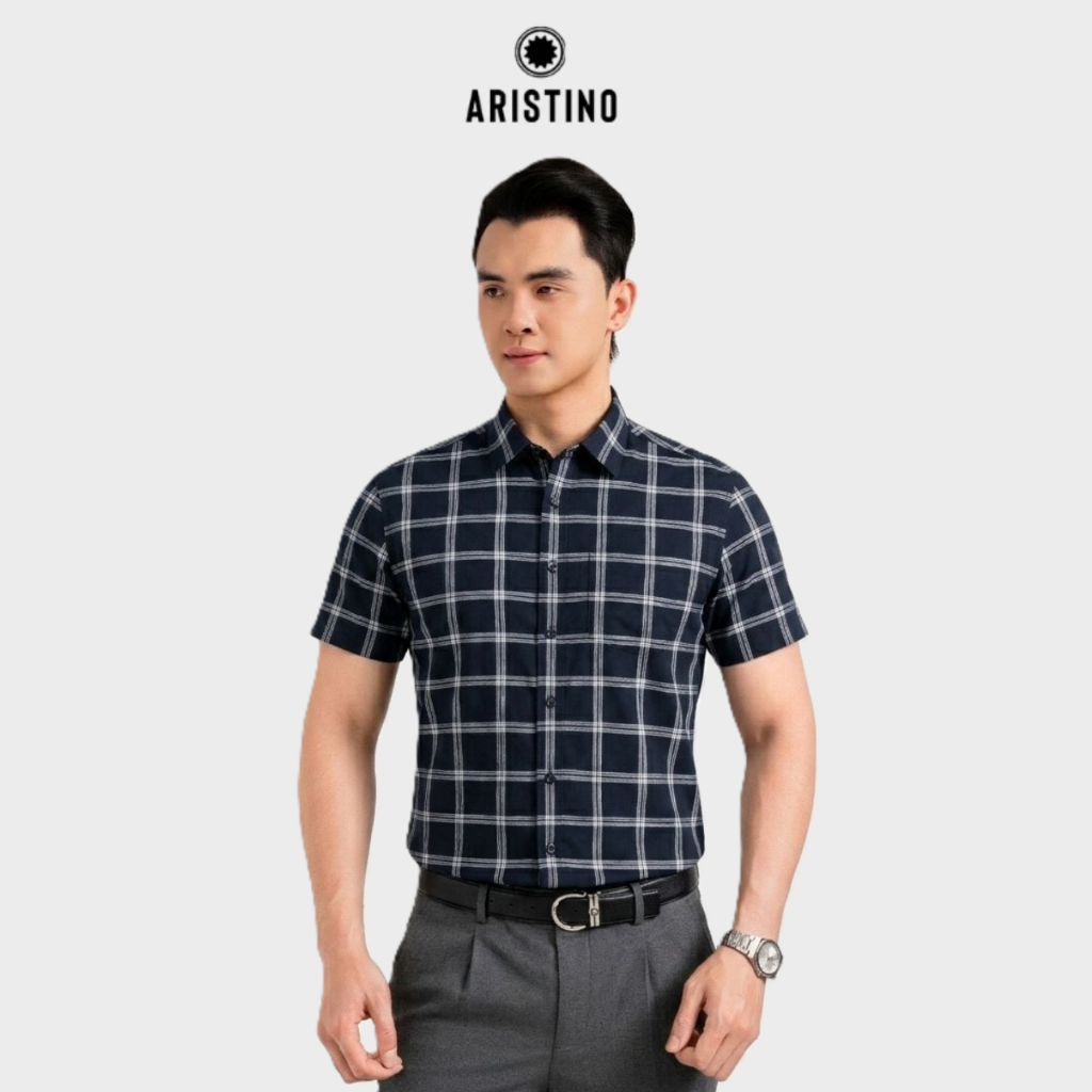 Áo Sơ Mi Ngắn Tay Nam Aristino Business họa tiết đan lát 100% Cotton thoáng khí 1SS602EDP01