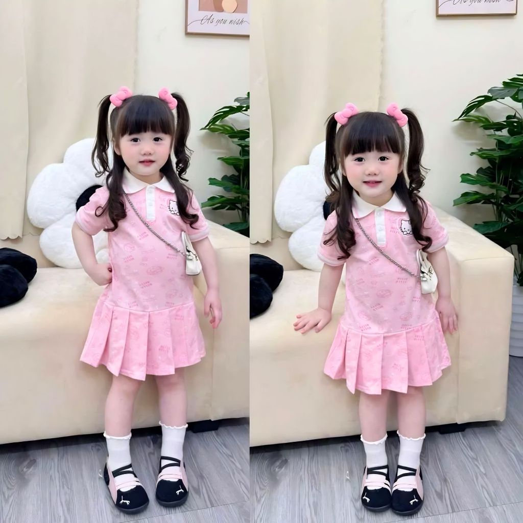 COMBO 1-2 BỘ VÁY HỒNG CARO MẪU CỔ POLO E.C SZ 9 - 35 KG VÁY BÉ GÁI MÙA HÈ