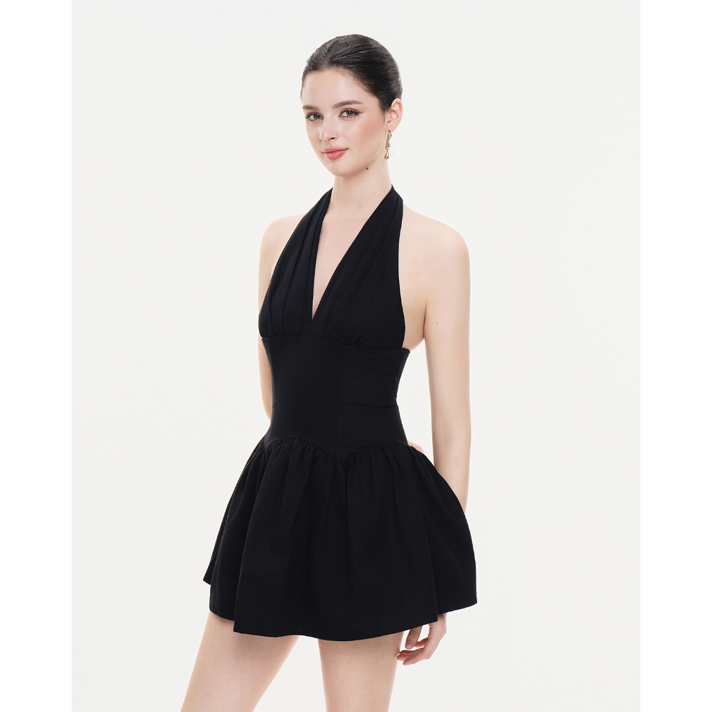 RECHIC Đầm ngắn Boone cổ yếm sát nách phối tùng xòe trẻ trung thanh lịch | BigBuy360 - bigbuy360.vn