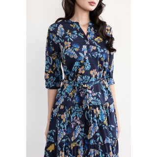 SWANLAKE | Váy Đầm Midi Nữ Cotton Bông Nhí Cổ Trụ Cài Nút Tay Lỡ Dây Thắt Eo Du Lịch Biển Hè D11041