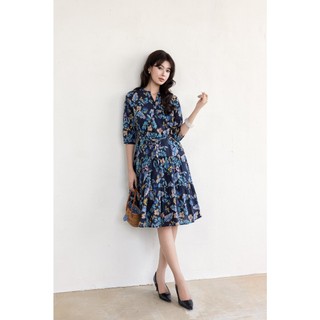 SWANLAKE | Váy Đầm Midi Nữ Cotton Bông Nhí Cổ Trụ Cài Nút Tay Lỡ Dây Thắt Eo Du Lịch Biển Hè D11041