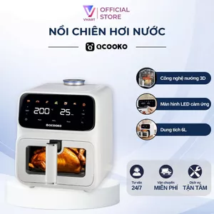 Nồi chiên hơi nước QCOOKO QO6AFS dung tích 6L công suất 1400W, công nghệ nướng STEAM AIR mới nhất
