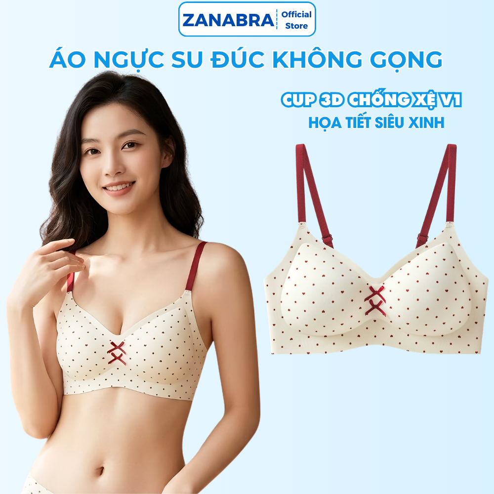 [ BST MỚI 2026 ] Áo ngực đúc su không gọng họa tiết dễ thương, Áo lót nữ đệm 1.5cm mềm mại thoáng mát ZANABRA A967