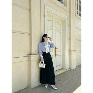 Áo sơ mi kẻ cổ nơ
