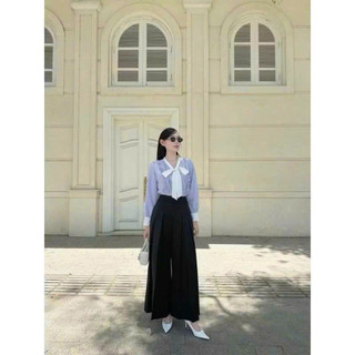 Áo sơ mi kẻ cổ nơ