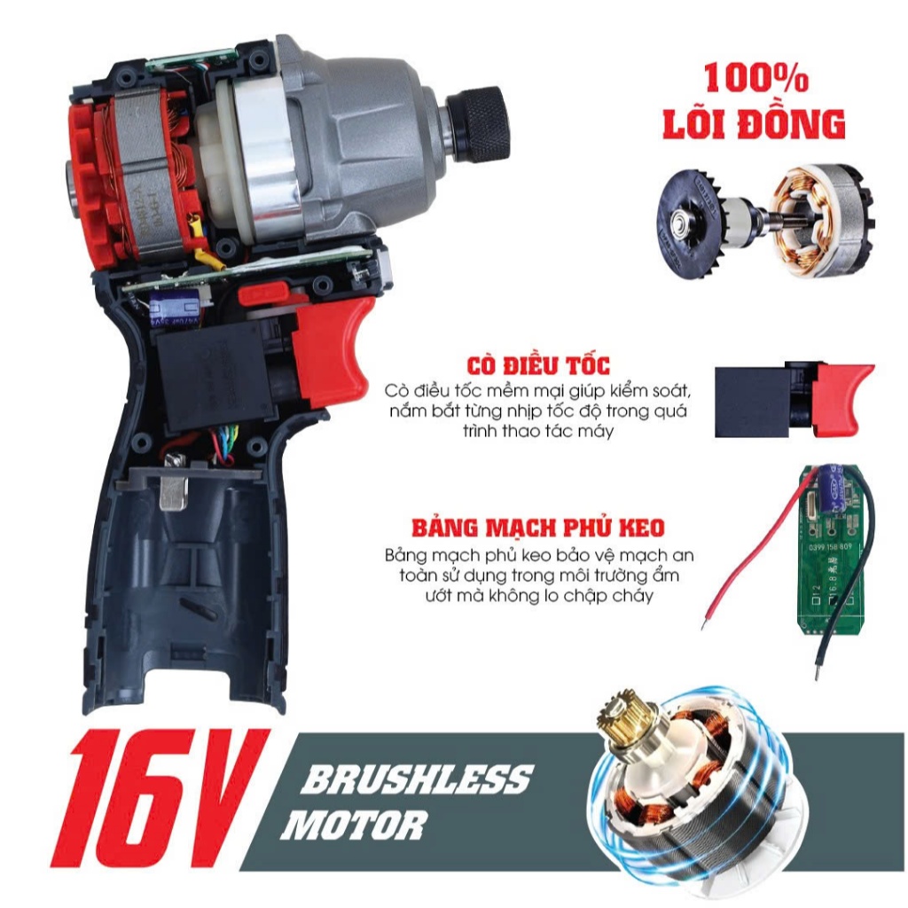Máy Chuyên Vít Workfix WF-SD150PRO 150Nm - 100% Lõi Đồng, Động Cơ Không Chổi Than,  Bảo Hành 6 Tháng