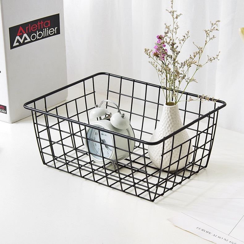 Rổ kim loại đen trắng hình chữ nhật để đồ tiện lợi