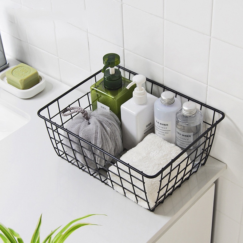 Rổ kim loại đen trắng hình chữ nhật để đồ tiện lợi