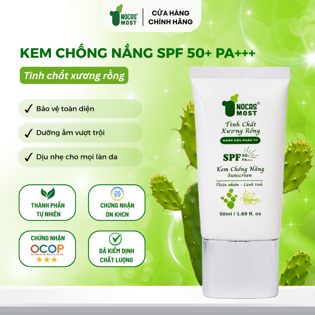 Kem chống nắng thiên nhiên Nocas Most chiết xuất từ Xương rồng thấm nhanh an toàn SPF 50+, PA+++ 50g