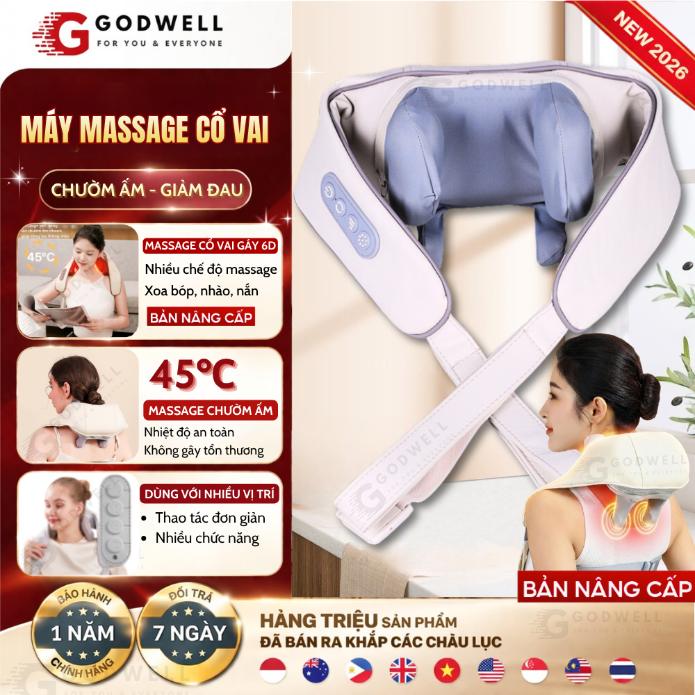 Máy Massage Cổ Vai Gáy 6D Giảm Đau Mỏi Vai Gáy, Mô Phỏng Bàn Tay Massage Giãn Cơ Sâu Chườm Ấm 45°C