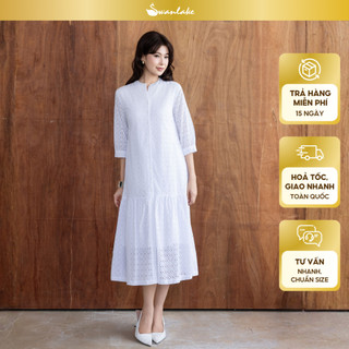 SWANLAKE | Váy Đầm Nữ Maxi Suông Đuôi Cá Cổ Trụ Cài Nút Cotton Thêu Đục Lỗ Tay Lỡ Du Lịch Hè D12761