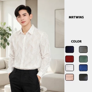 Áo Sơ Mi Nam Tay Dài Màu Hồng/Đen/Trắng Họa Tiết Chiếc Lá Thương Hiệu Mr Twins