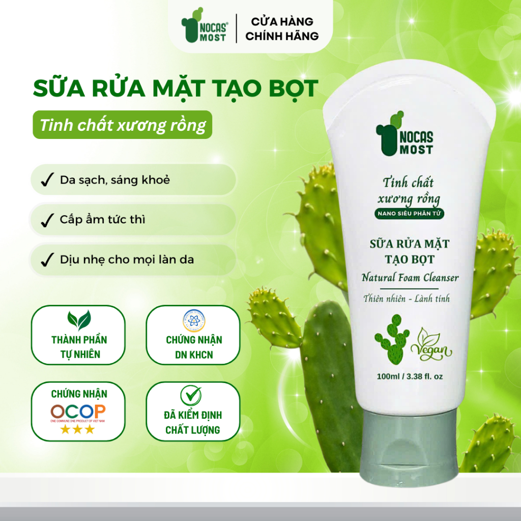 Sữa rửa mặt tạo bọt thiên nhiên Nocas Most chiết xuất xương rồng làm sạch sâu, sáng mịn da 100g